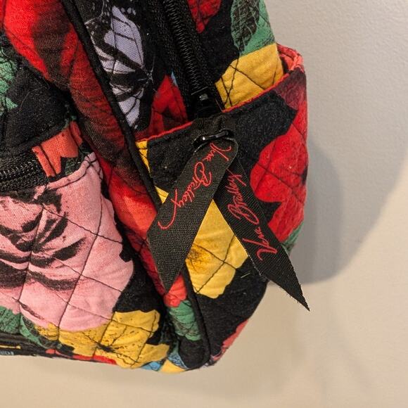 Vera Bradley Quilted Backpack Red Yellow Havana Rose Pattern Travel Brunch Bold - Picture 5 of 9